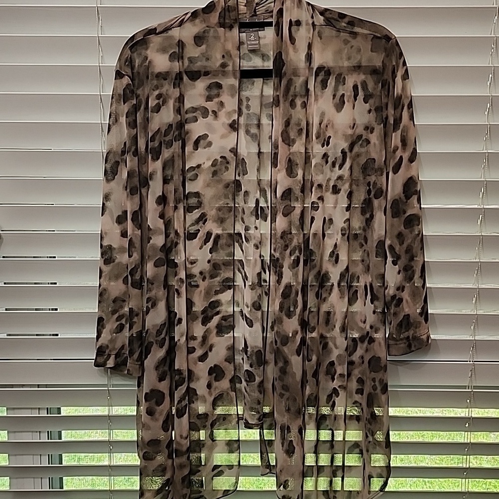 Chicos travelers sz 2 open front Cardigan Blush& gray